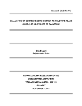 EVALUATION of COMPREHENSIVE DISTRICT AGRICULTURE PLANS (C-Daps) of 3 DISTRICTS of RAJASTHAN