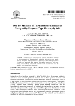 One-Pot Synthesis of Tetrasubstituted Imidazoles Catalyzed by Preyssler-Type Heteropoly Acid