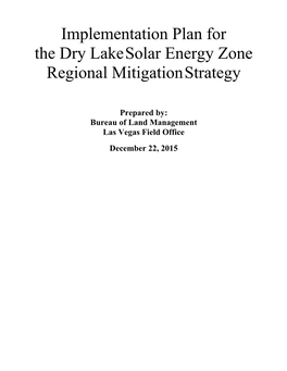 Implementation Plan for the Dry Lake Solar Energy Zone Regional