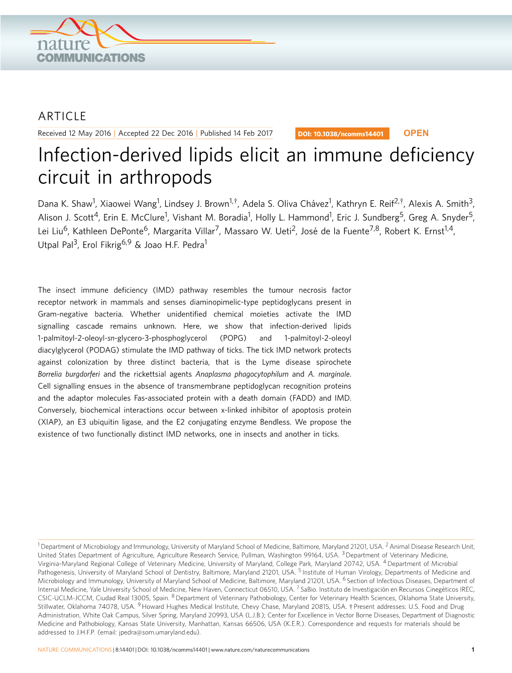 Infection-Derived Lipids Elicit an Immune Deficiency Circuit In