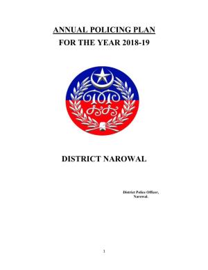 Annual Policing Plan for the Year 2018-19 District Narowal