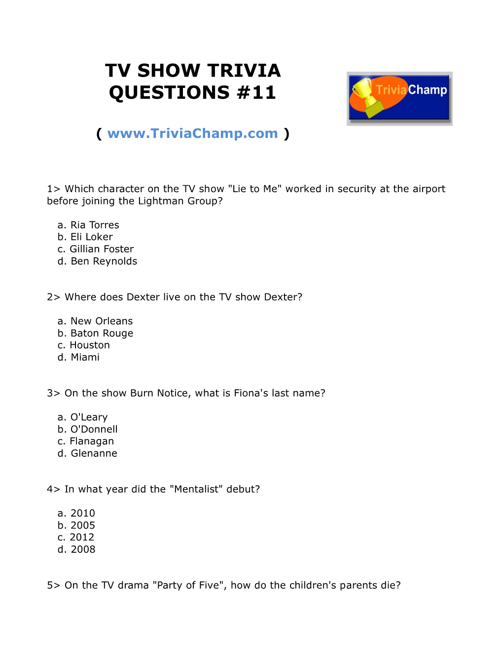 Tv Show Trivia Questions #11