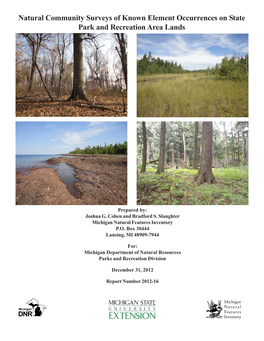 Natural Community Surveys of Known Element Occurrences on State Park and Recreation Area Lands