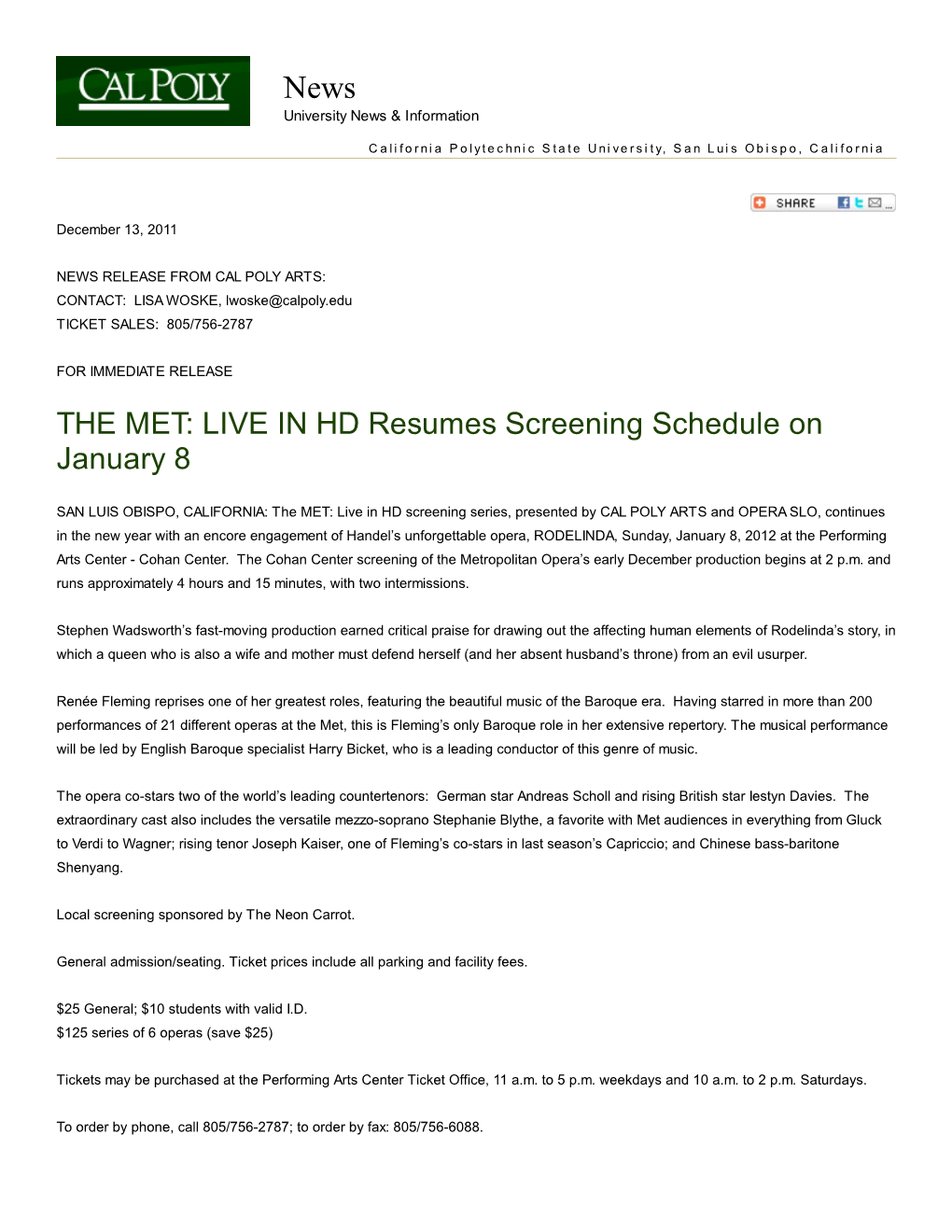 LIVE in HD Resumes Screening Schedule on January 8