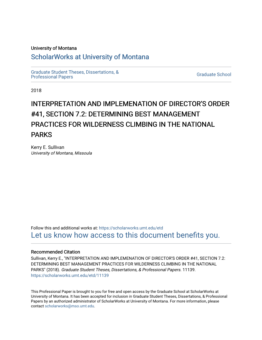 Determining Best Management Practices for Wilderness Climbing in the National Parks