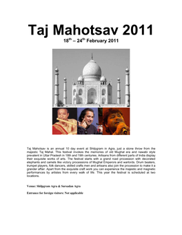 Taj Mahotsav 2011 18Th – 24Th February 2011