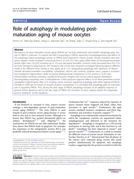 Role of Autophagy in Modulating Post-Maturation Aging of Mouse
