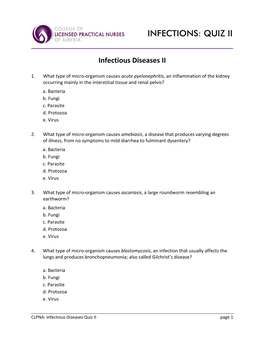 Infections: Quiz Ii