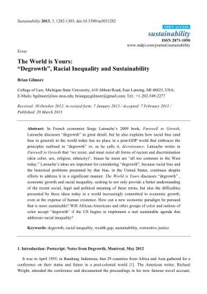 “Degrowth”, Racial Inequality and Sustainability