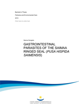 Gastrointestinal Parasites of the Saimaa Ringed Seal (Pusa Hispida Saimensis)