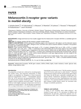 PAPER Melanocortin-3-Receptor Gene Variants in Morbid Obesity