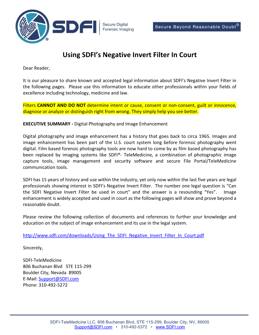 Using the SDFI Negative Invert Filter in Court