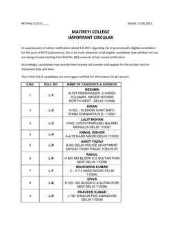 Maitreyi College Important Circular