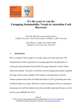 Untapping Sustainability Trends in Australian Craft Breweries