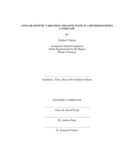 Cougar Genetic Variation and Gene Flow in a Heterogeneous Landscape