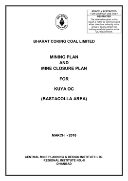 Mining Plan and Mine Closure Plan for Kuya Oc (Bastacolla Area)