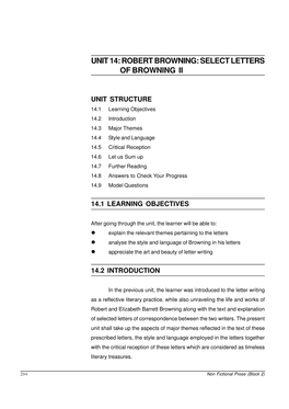 Robert Browning : Select Letters of Browning II UNIT 14: ROBERT BROWNING: SELECT LETTERS of BROWNING II