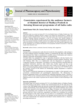 Constraints Experienced by the Audience Farmers of Shahdol District