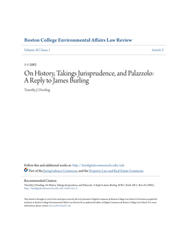 On History, Takings Jurisprudence, and Palazzolo: a Reply to James Burling Timothy J