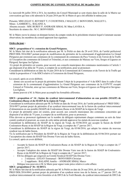 Compte Rendu Du Conseil Municipal Du 13