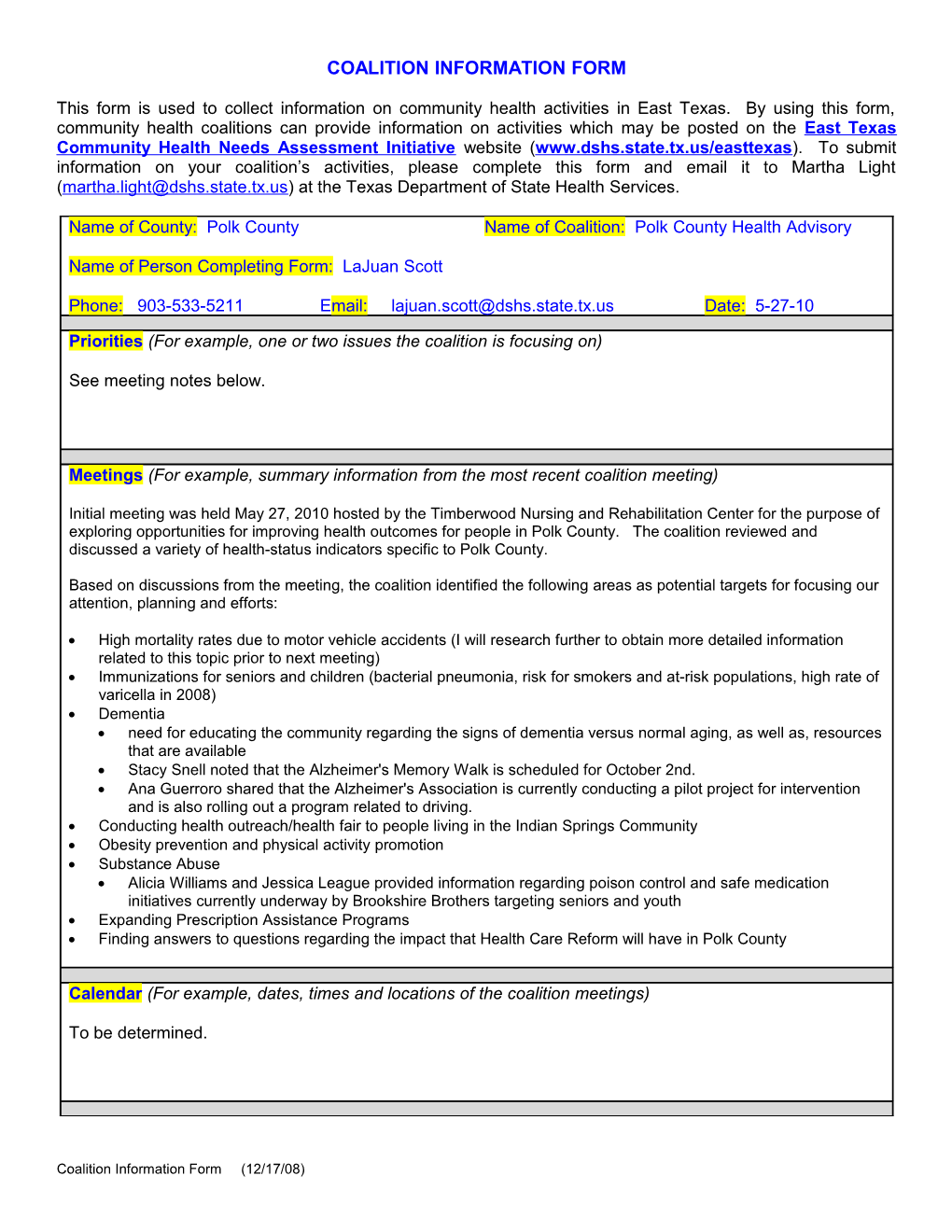 Coalition Information Form