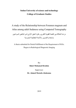 A Study of the Relationship Between Foramen Magnum and Atlas Among Adult Sudanese Using Computed Tomography