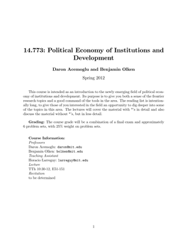 14.773: Political Economy of Institutions and Development