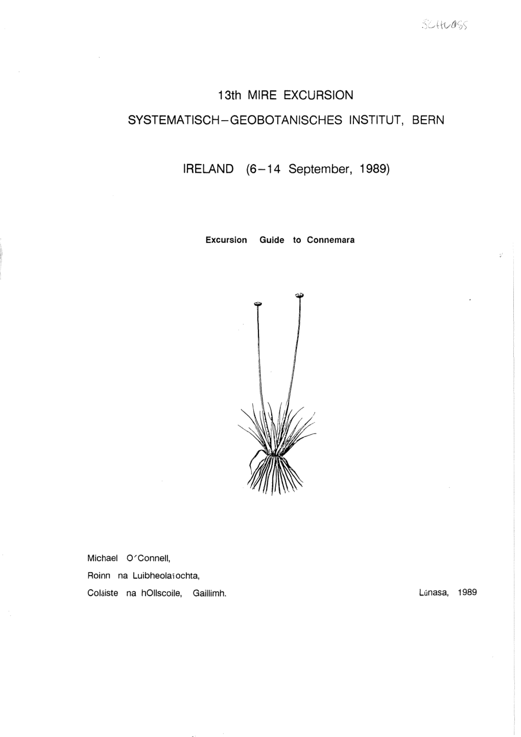 13Th MIRE EXCURSION SYSTEMATISCH-GEOBOTANISCHES INSTITUT, BERN IRELAND (6-14 September, 1989)