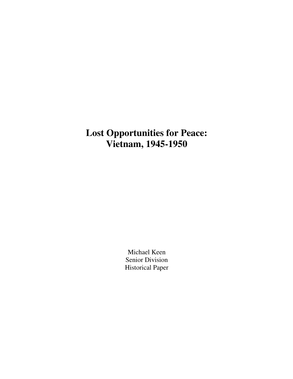 Lost Opportunities for Peace: Vietnam, 1945-1950