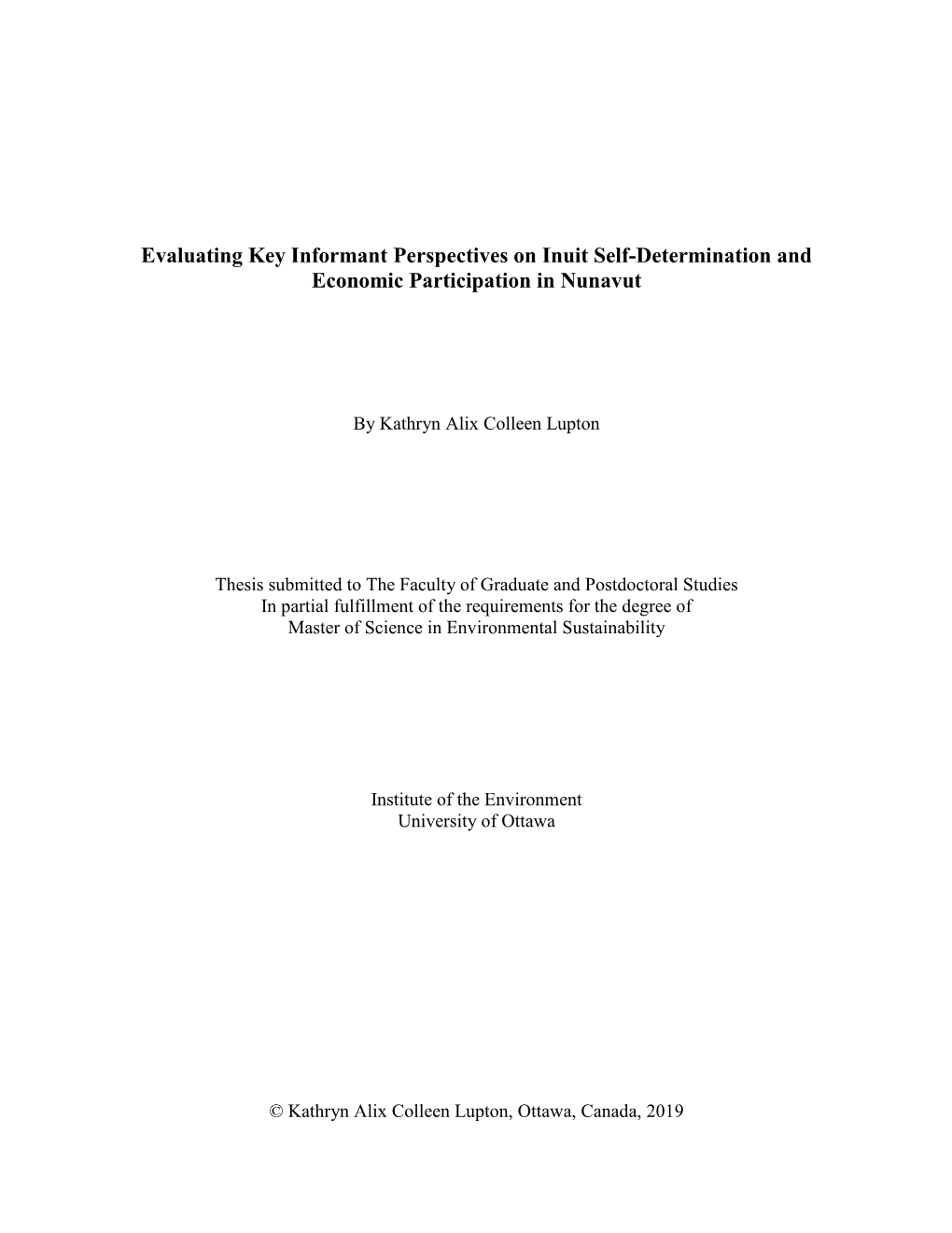Evaluating Key Informant Perspectives on Inuit Self-Determination and Economic Participation in Nunavut