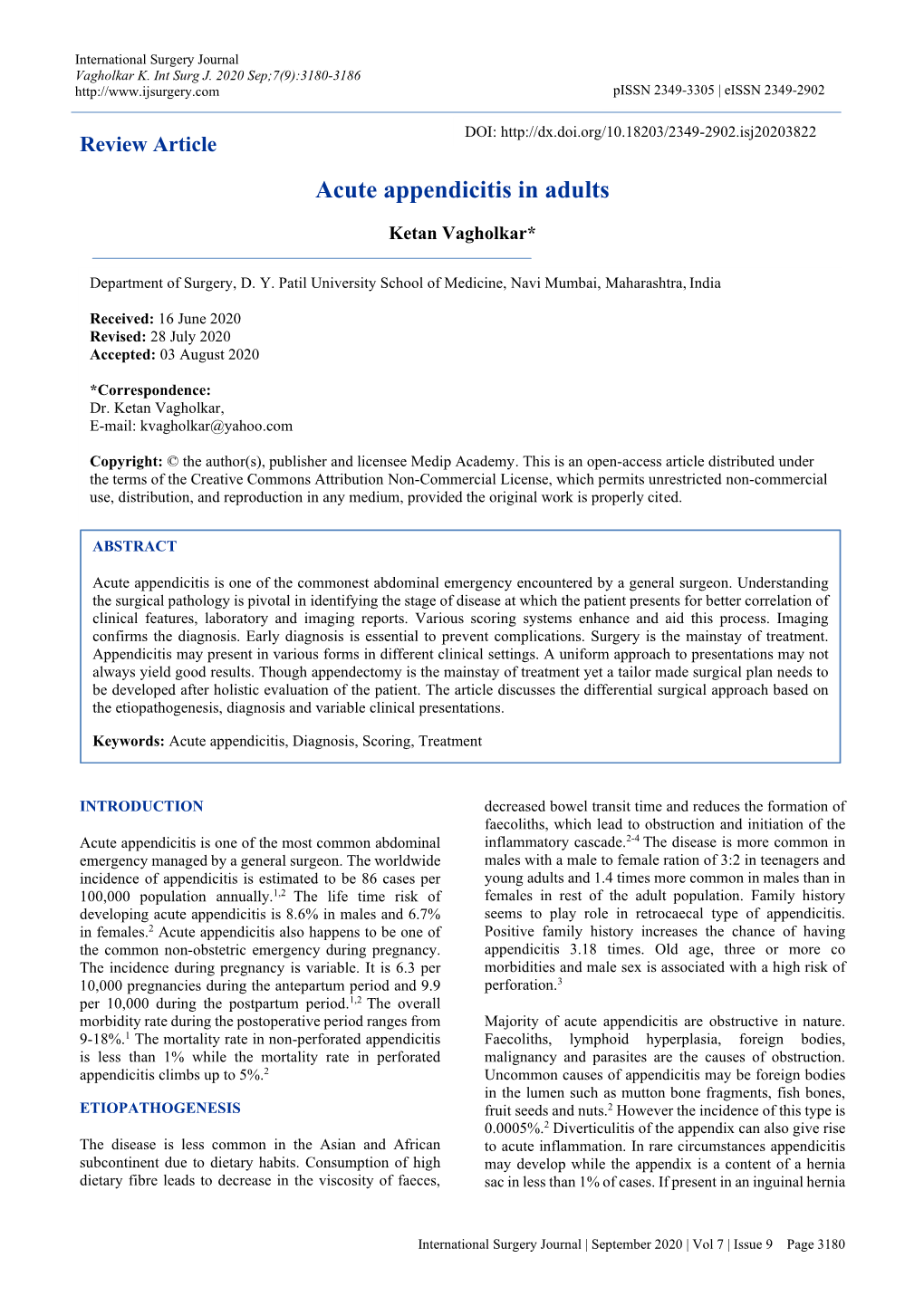 Acute Appendicitis in Adults