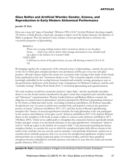 Glass Bellies and Artificial Wombs: Gender, Science, and Reproduction in Early Modern Alchemical Performance