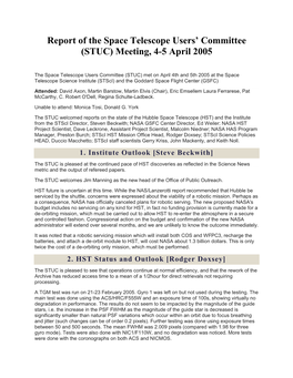 Report of the Space Telescope Users' Committee (STUC) Meeting, 4-5