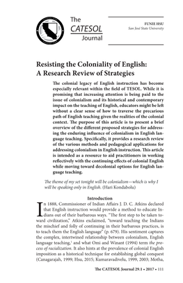 Resisting the Coloniality of English: a Research Review of Strategies