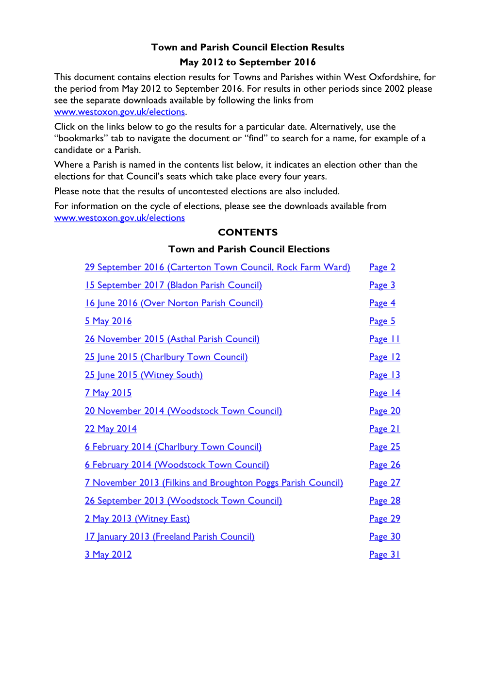 Parish and Town Council Election Results May 2012 to September 2016