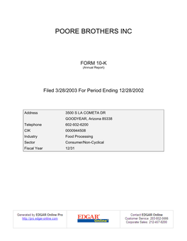 Poore Brothers Inc