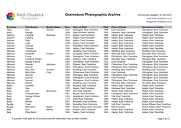 Gravestone Photographic Archive 544 Records (Updated 16 Feb 2021) Info@Keith-Chadwick.Co.Uk