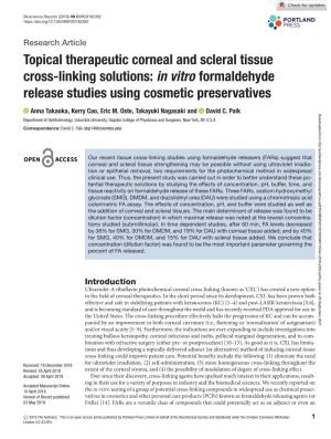 Topical Therapeutic Corneal and Scleral Tissue Cross-Linking Solutions: in Vitro Formaldehyde Release Studies Using Cosmetic Preservatives