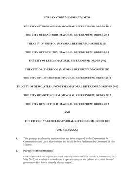 EXPLANATORY MEMORANDUM to the City of Liverpool (Mayoral Referendum) Order 2012