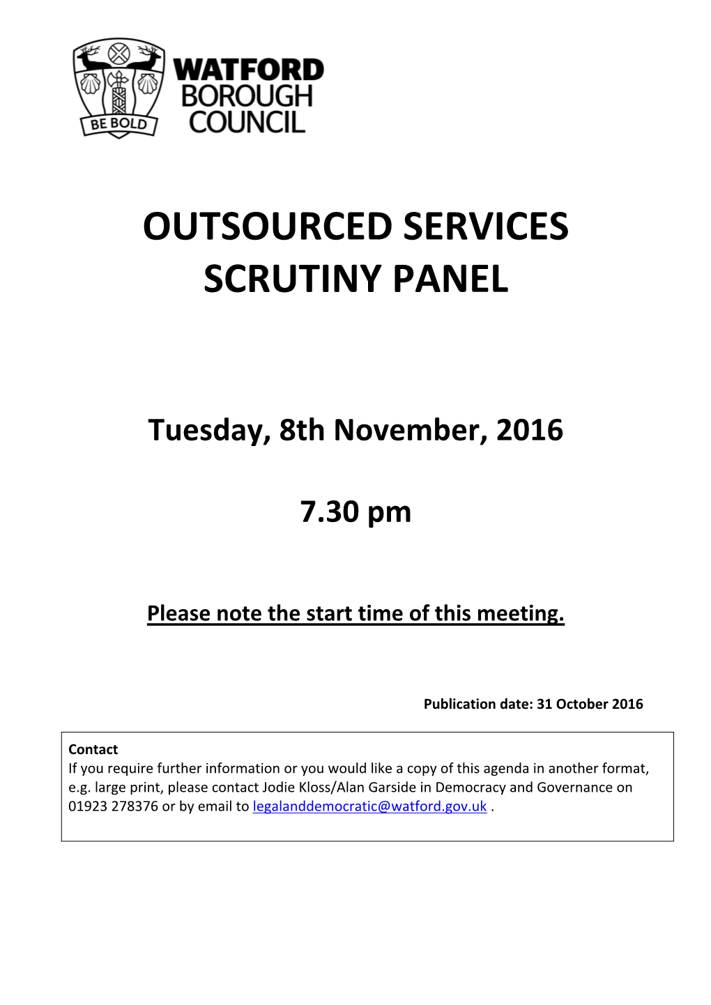 (Public Pack)Agenda Document for Outsourced Services Scrutiny Panel