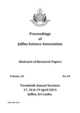 Proceedings of Jaffna Science Association