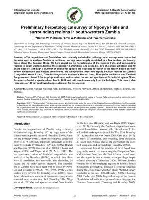Preliminary Herpetological Survey of Ngonye Falls and Surrounding Regions in South-Western Zambia 1,2,*Darren W
