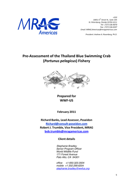 Pre-Assessment of the Thailand Blue Swimming Crab (Portunus Pelagicus) Fishery