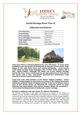 Jewish Heritage Roots Tour of Lithuania and Belarus