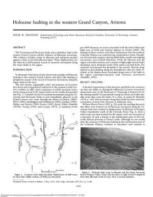 Holocene Faulting in the Western Grand Canyon, Arizona