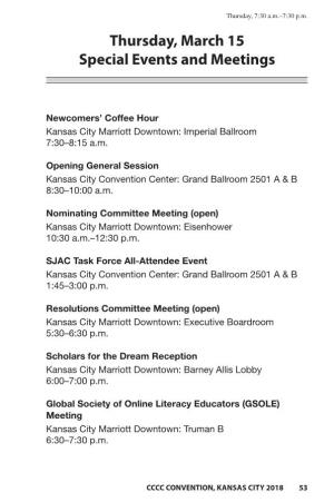 Thursday, March 15 Special Events and Meetings