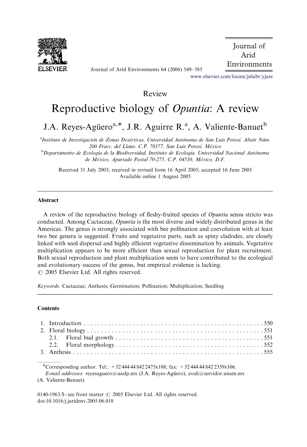 Reproductive Biology of Opuntia: a Review