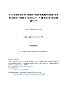 Selenium and Coenzyme Q10 Interrelationship in Cardiovascular Diseases - a Clinician's Point of View