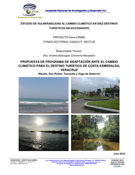 Propuesta De Programa De Adaptación Ante El Cambio Climático Para El Destino Turístico De Costa Esmeralda, Veracruz