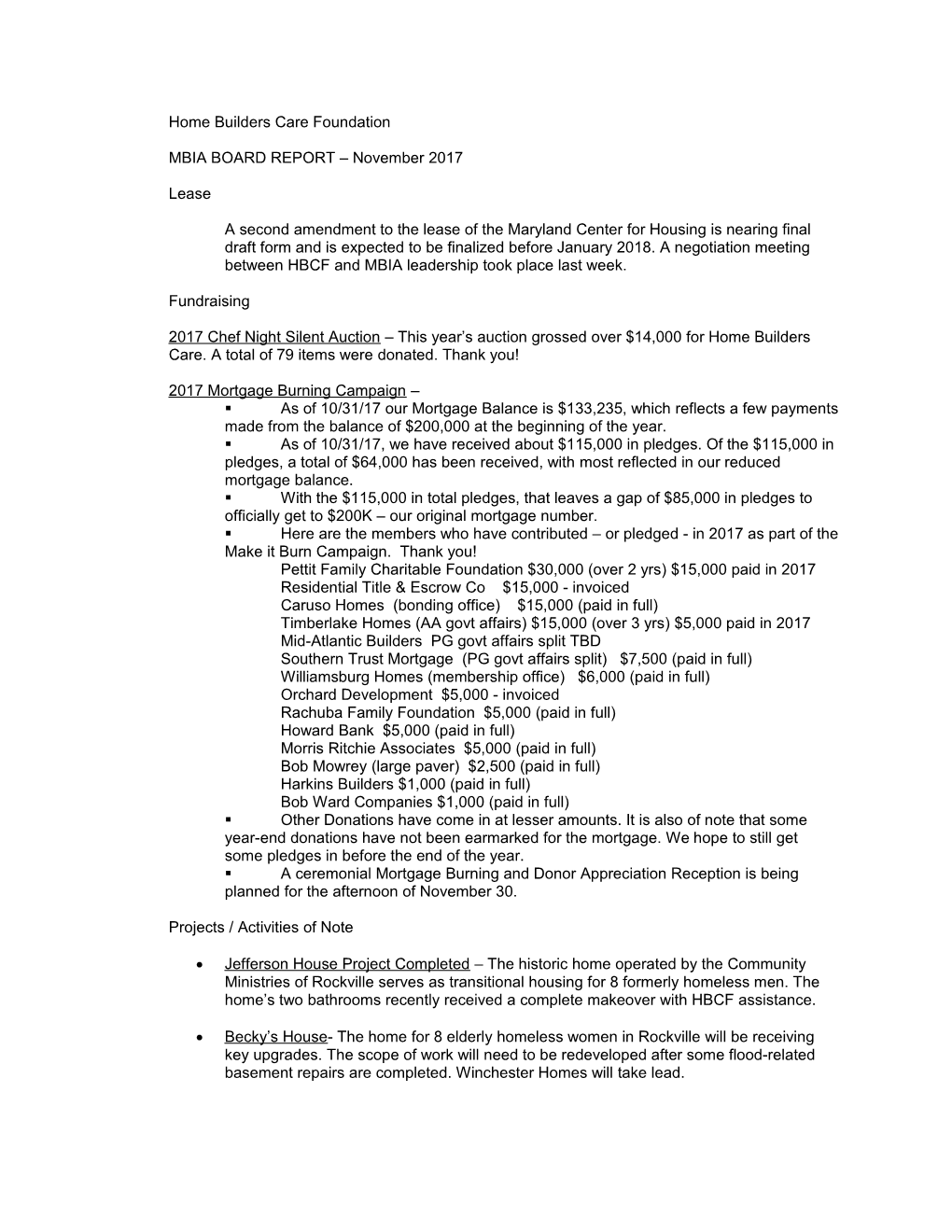 MBIA Board Report